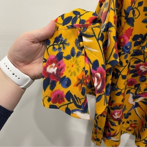 Tanya Taylor Adrienne Kimono Floral Silk Top Blouse in Marigold Cold Shoulder 2 - Picture 7 of 14